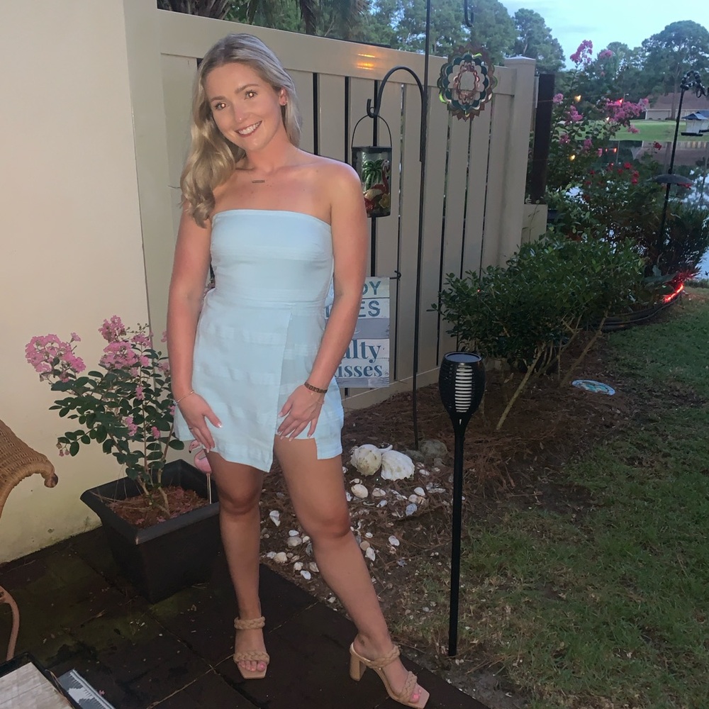 Free People Strapless Light Blue Summer Romper